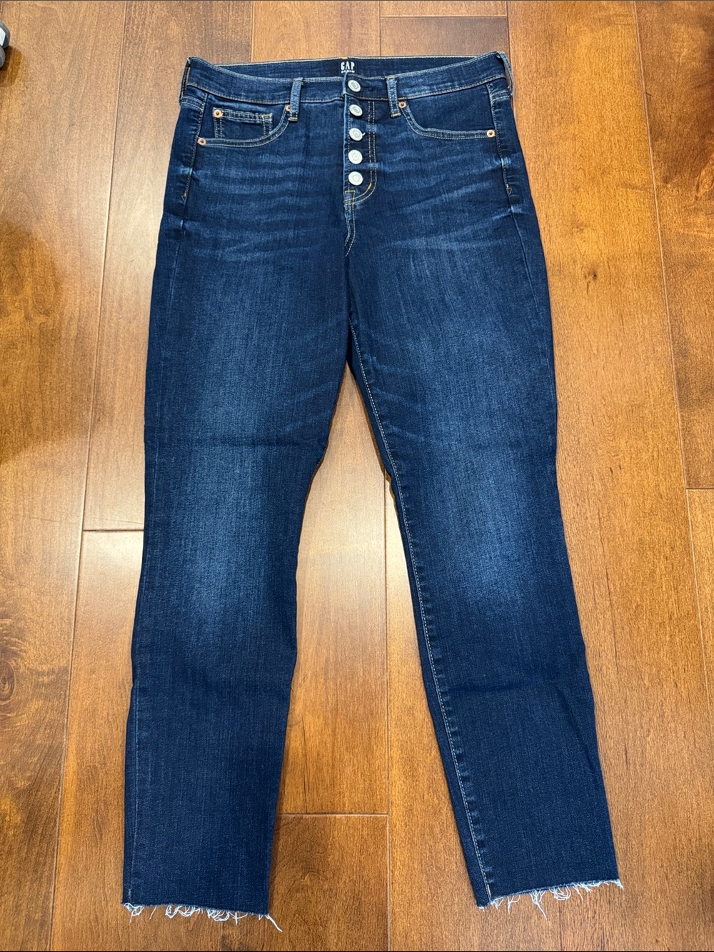 GAP True Skinny Dark Indigo High-Rise Cropped 5-Button Fly Jeans